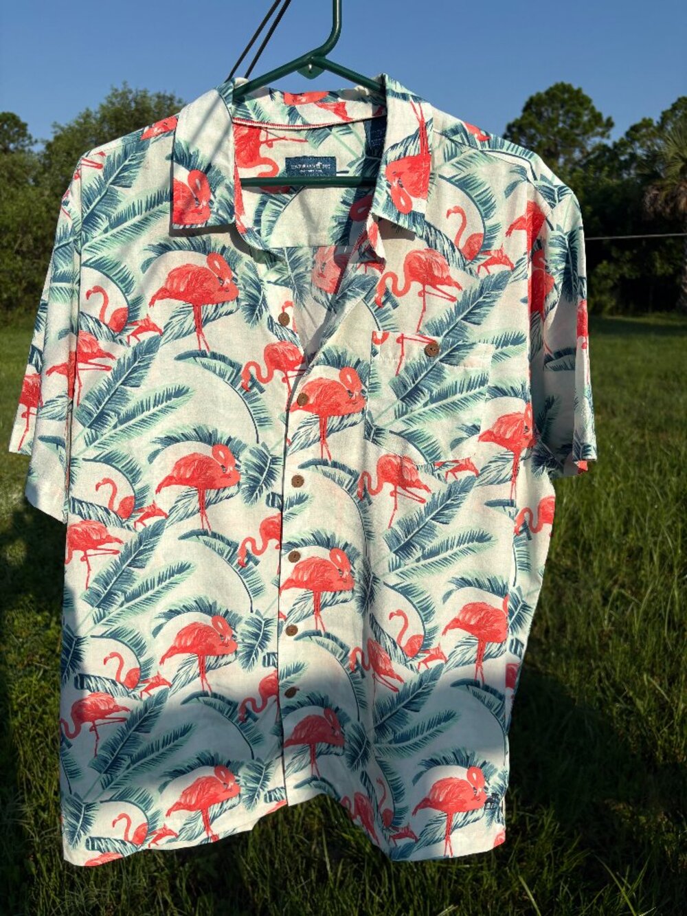 Caribbean Joe Men's Flamingo Print Tropical Camp Shirt - Size L
